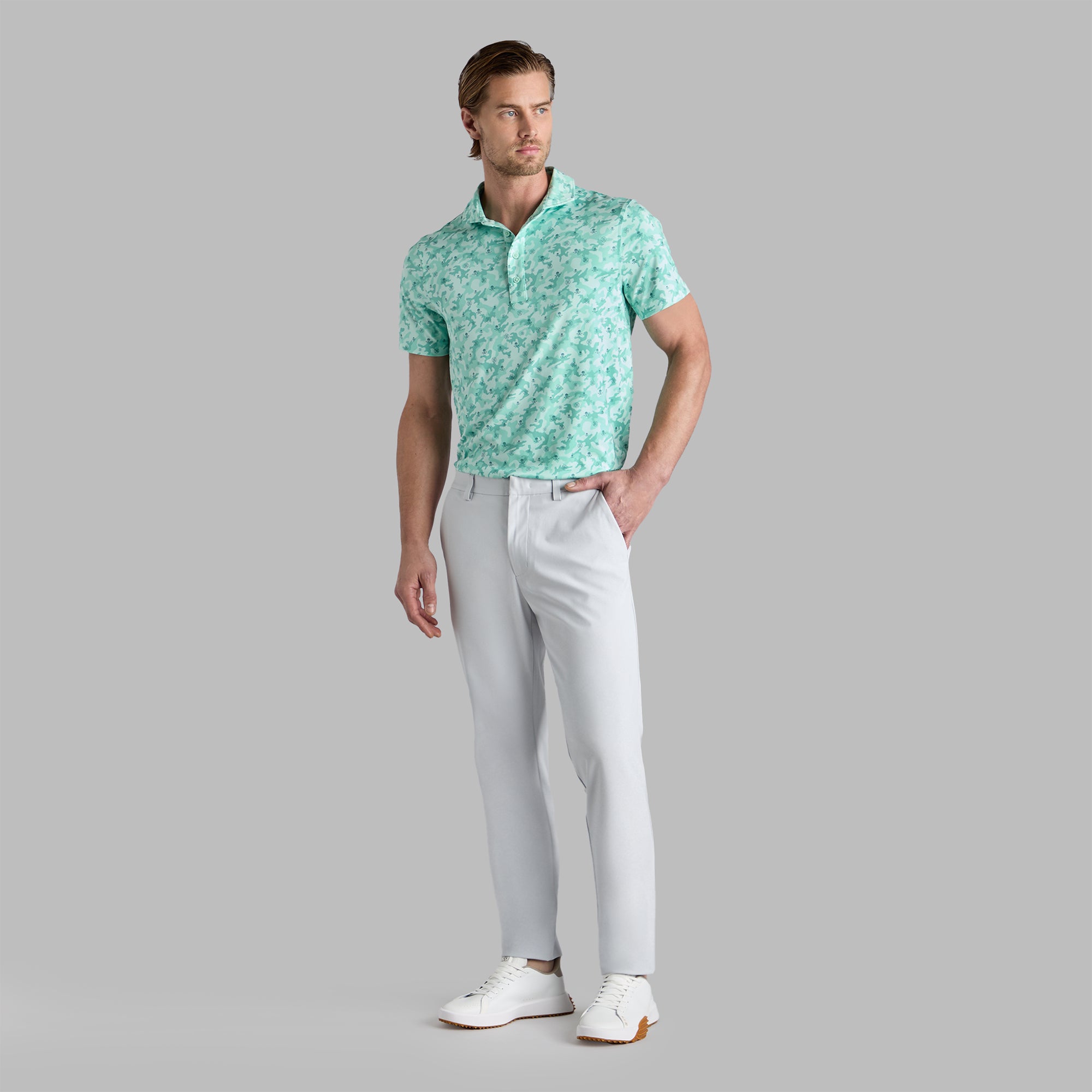 G/FORE Mapped Icon Camo Tech Jersey Mens Golf Polo Menthol